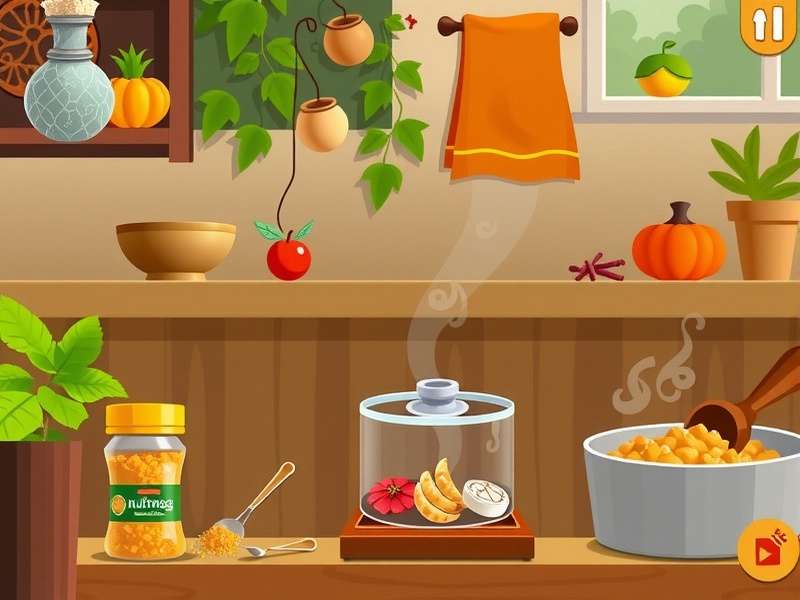 Nutmeg Expert gameplay screenshot showing spice cultivation and cooking